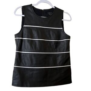 Theory Emlay Magazine Black & White Striped Lambskin Pullover Vest Top